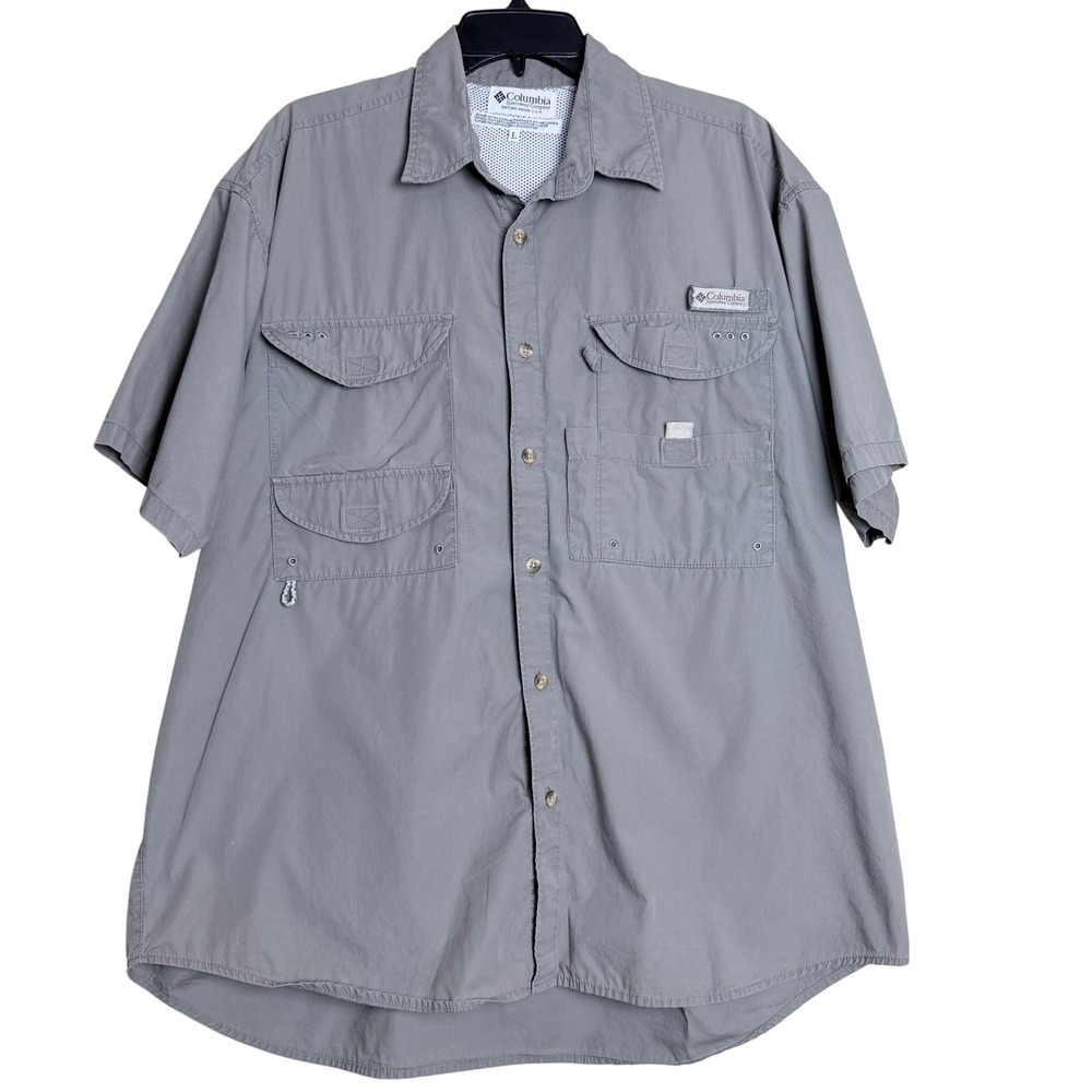 Columbia PFG Fishing Shirt Men Bahama II Relaxed Outdoor Coastal Large Grey